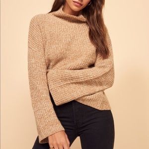 Reformation Fern Marled Camel Mock Neck Sweater Sm